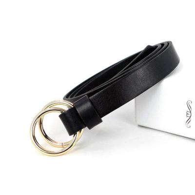 China Hallow Out Belt Strap Women Fashion Metal Pin Buckle Double Ring Pu Leather Belt For Fashionable Garment for sale