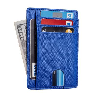 China Waterproof Mens Front Pocket Card RFID Blue Genuine Leather Slim Wallet for Men and Women for sale