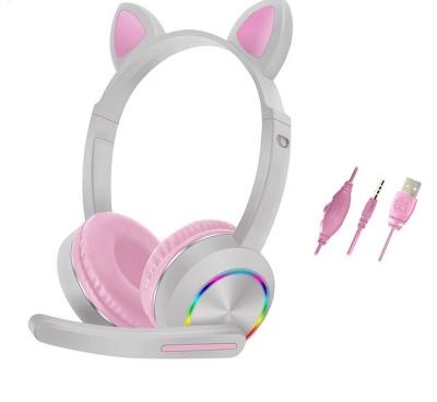 China Headband New Style LED Colorful Lantern Children's Earphone CAT Cute Wired Earphone Gaming Headset Earphone for sale