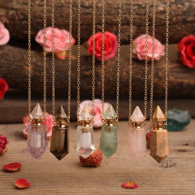 China Hot Sale Vintage Gemstone Perfume Bottle Healing Jewelry Pendant Necklace With Stainless Steel Chain for sale