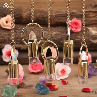 China Wholesale Vintage Scroll Bottle, Hexagon Dots Faceted Natural Stones Perfume Bottle Necklace for sale