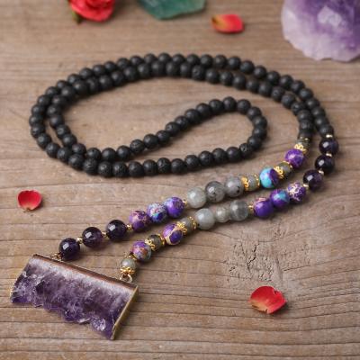 China New style vintage yoga jewelry necklace essenlial oil lava beads with druzy pendant healing necklace jewelry for sale