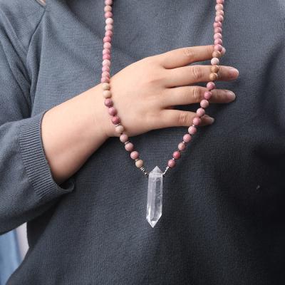 China Hot Sale 8mm Vintage Rhodonite Beads Necklace Bohemian Jewelry Meditation Prayer Bead 108pcs Bead Mala Necklace for sale