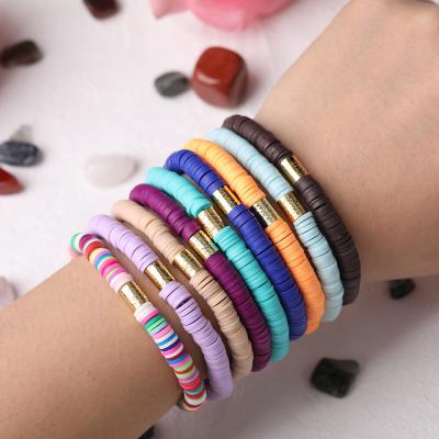 China Colorful BOHEMIA vinyl record heishi beads bracelet popular elastic polymer clay beads bracelet for sale