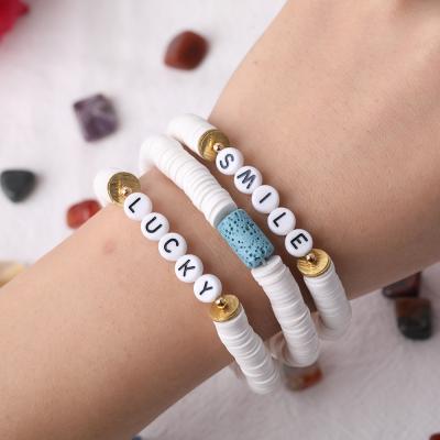 China Vintage Polymer Clay Disc Stretch Bracelet Beaded Letter Beaded Bracelet Customized Name Beaded Bracelet for sale