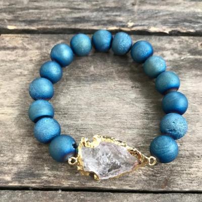 China BOHEMIA Fashion Round Druzy Agate Natural Stone Beads Bracelets Charm Crystal Druzy Gemstone Arrow Connector Bracelets For Women Men for sale