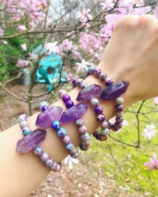 China Vintage Friendship Rough Stone Bracelets Healing Quartz Crystal Amethyst Charm Bracelet Jasper Stone Beaded Raw Emperor Bracelet for sale