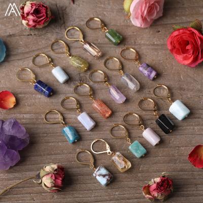 China TRENDY Cylinder Earrings For Lady , Simple Genuine Natural Stone Dangle Earring Wholesale for sale