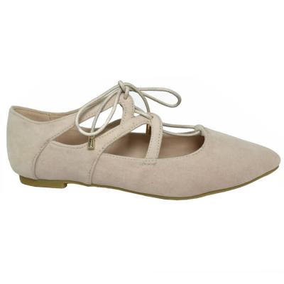 China Custom Beige Ballet Flats Ladies Flat Belly Strappy Walking Shoes for sale