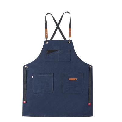 China Korean Durable Denim Waist Apron Bartender Kitchen Work Denim Apron With Custom Logo for sale