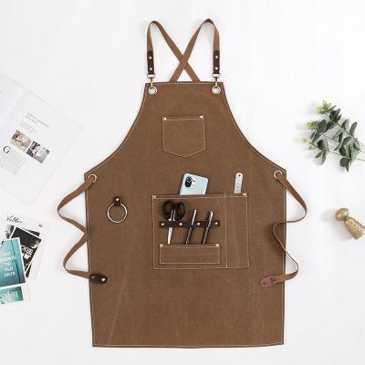 China Durable High Quality Multi-Use Leather Apron Washed Cotton Canvas Work Tool Apron for sale