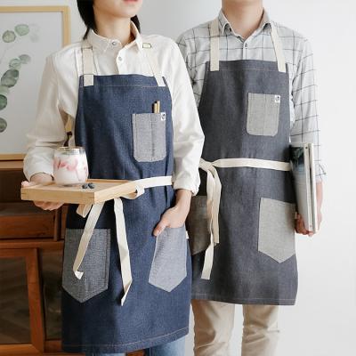 China Factory direct sales bib denim polyester cotton durable high quality anti-fouling apron with Logo Custom for sale