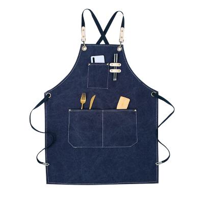 China Durable Custom Kitchen Apron Hairdresser Apron Cooking Coffee Shop Canvas Working Apron With Pocket for sale