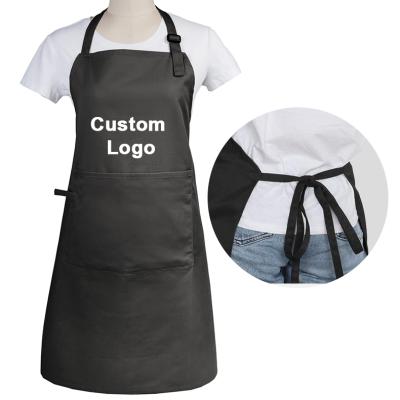 China High Quality Custom Logo Bartender Food/Beverage Aprons Kitchen Apron With Pocket Logo Cotton Polyester Waterproof Cooking Large for sale