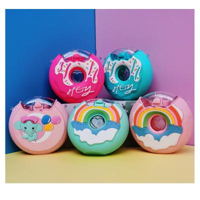 China Portable cute water bottle 380ml donut childre children water bottles cartoon viable plastic cups tumbler cups with straw for sale