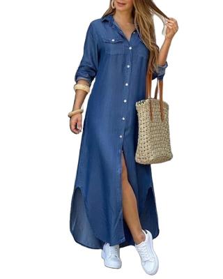 China 2021 Women Anti-static Elegant Lapel Neck Button Down Lady Casual Party Dress Vestido Long Sleeve Letter Print Shirt Dress Summer Long Dress for sale