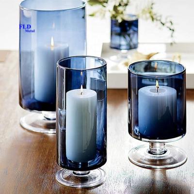 China Nordic Blue Hurricane Glass Ornament Home Decor Candlestick Fuleide Dropshipping Acrylic Candle Holders for sale