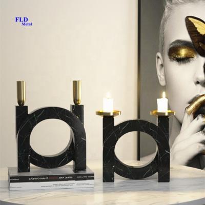 China Nordic Luxury Black White Marble Christmas Ceramic Candle Holders Fuleide Dropshipping U Shape Candle Holders for sale