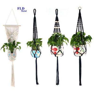 China Europe Fuleide dropshipping custom hand made home macrame wall hanging plant decorative black hanger for sale