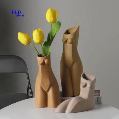 China Europe dropshipping Nordic Modern Decorative Humen Body Home Fuleide Abstract Minimalist Ceramic Vase Women Flower Body Vase for sale