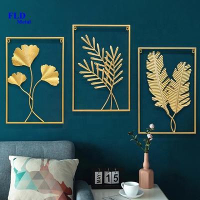 China Europe dropshipping Fuleide home interior home bedroom living room display lobby gold wrought metal sheet wall art decor for sale