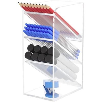 China Multi-Functional DIY Pen Holder Box Clear Desktop Organizer Modern Luxury Acrylic Stationary Storage Rack For School for sale