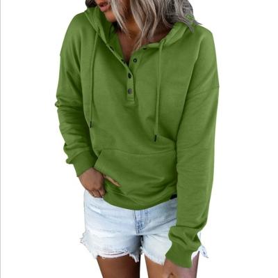 China New Design Wholesale Warm QUICK DRY V-Neckline Solid Color Plus Size Drawstring Tie Hooded Sweatshirt Long Sleeve Button Shirt Hooded Pullover for sale