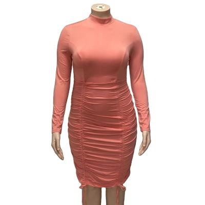 China Plus Size Top Solid Sleeve Drawstring Bodycon Zipper Breathable Solid Choker Women Long Up Dress Skinny Women Dress for sale