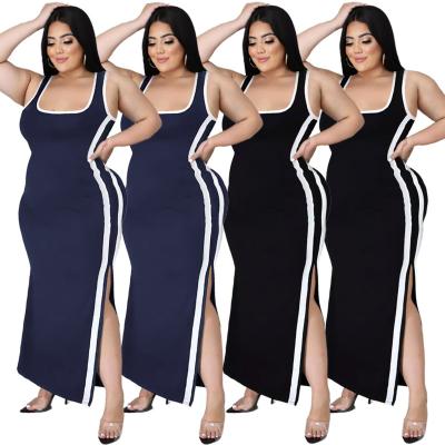 China 2022 Summer New Anti-Static Spliced ​​V-Neckline Sexy Sundress In 2 Colors Plus-size Women's Dress for sale