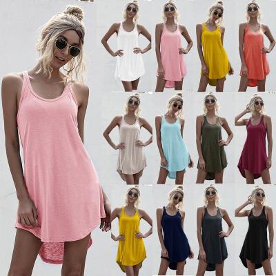 China Sleeveless Casual O-Neck Tank Dress Women Solid Breathable Loose Shoulder Asymmetric Waist Mini Dresses Summer Streetwear Plus Cotton for sale