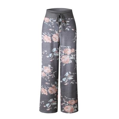 China Women's Anti-Wrinkle Pants Floral Print Comfortable Drawstring Casual Pants Fashionable Lace-up Casual Pants for sale