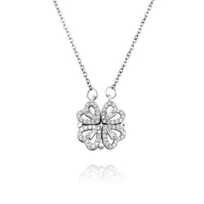 China Fashion Four Leaf Clover Necklaces Two Style Zircon Inlaid Pendant Necklace Fashion Accessories For Women for sale