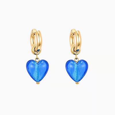 China Trendy Fashion Earrings 18K Blue Glass Heart Shaped Classic Gold Plating Does Not Fade for sale