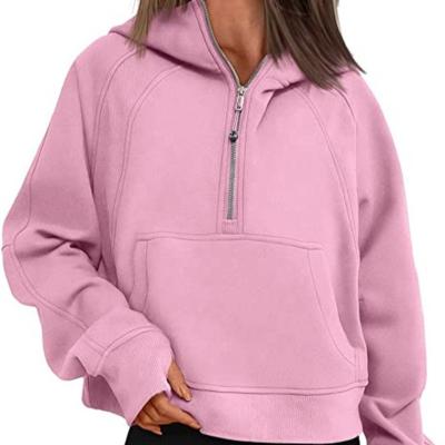 China Custom Half Zipper Women's Cropped Hoodie 2023 Autumn New Fleece Solid Color Anti-wrinkle Casual OEM Plus Size Ladies Hoodie for sale