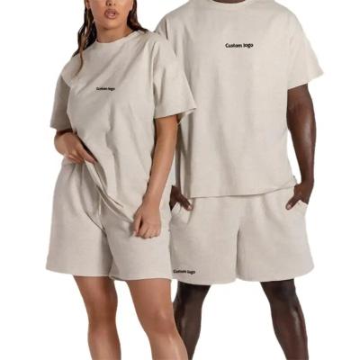 China Custom 100% Cotton Anti-Shrink White Loose Fit Two Piece Short Set T-Shirt 2 Outfits Man And Women's T-Shirt Unisex for sale