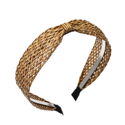 China New Fashion Solid Color Straw Knotted Headbands Sporty Knot Hair Accessories For Women for sale