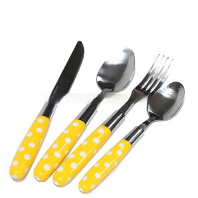 China Durable Stainless Steel Fork Spoon Knife With Porcelain Handle, Stainless Steel Knife And Fork Spoon Travel Set Camping Knife Fork Spoon for sale