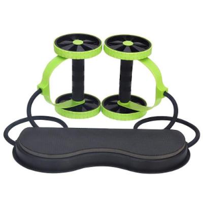 China Abdominal ab Equipment Multifunctional Double Wheel Bodybiulding Exercise Roller with Resistance Bands Knee Mat for sale