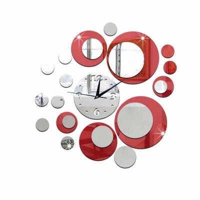 China Hot Selling 3D Wall Sticker Circle Art Silent Combination DIY Mirror Art Wall Clock Red Black Acrylic Wall Sticker Silent Clocks for sale