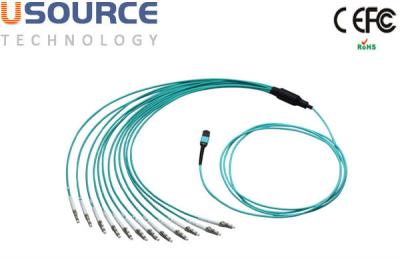 China 8 core 12 core Low Loss OM3 OM4 MTP - LC Fanout Optical MPO Cable Assemlies for sale