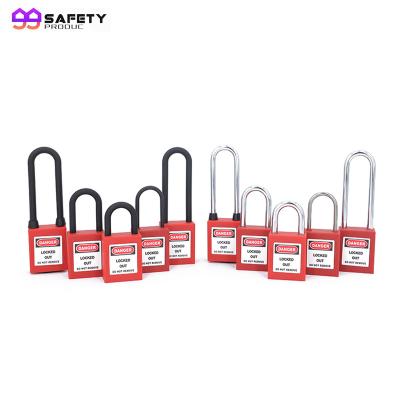 China Labor Safety Lockout Padlock Design Rise Safe Lock 38mm Steel Nylon Shackle 76mm Safety Padlock With Master Key for sale