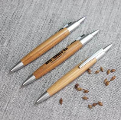 China Recycle Logo Wood Ball Pen with Metal Clip for sale