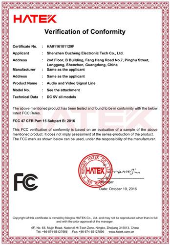 FCC - Shenzhen Ouzheng Electronic Tech Co., Ltd