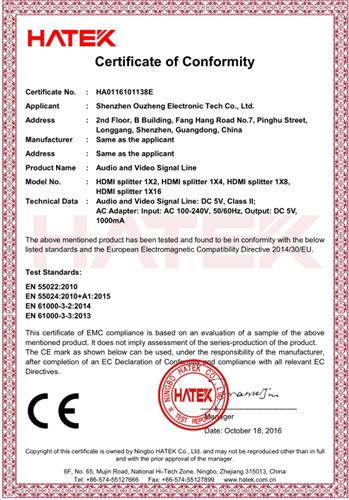 CE - Shenzhen Ouzheng Electronic Tech Co., Ltd