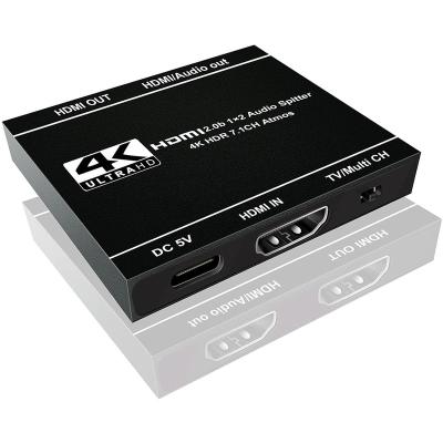 China Aluminum Alloy OZF12C 4K@60Hz 2 Mode HDMI Audio Splitter 1 in 2, 1x2 HDMI 2.0b Splitter HDCP2.2 for Dual Monitors or Audio/HDMI Mixed Mode for sale