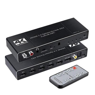 China Aluminum Alloy OZQ10 4K HDMI Switcher Extractor 4K@60Hz Splitter Audio and Audio ARC 4 in 2 with Remote Selector Box for sale