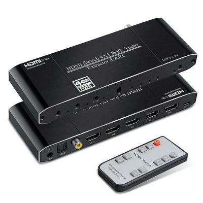 China Iron OZQ9 4K@60H HDMI Switch 4 In 1 Out 4-Port HDMI Switcher Audio Extractor Box With Toslinkl Support HDCP 2.2 Remote Coaxial HDR ARC for sale