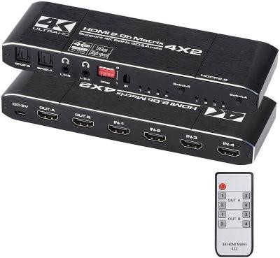 China Aluminum Alloy OZJ1-1 4K60Hz HDMI 2.0b Matrix Switcher 4x2 Changer Splitter 4 in 2 Out of Box with EDID Extractor IR Remote Control HDCP2.2 Support for sale