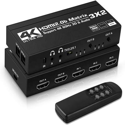 China Aluminum Alloy OZJ5 4K@60Hz 3x2 HDMI Matrix Audio Changer Extractor 3 In 2 Out Of HDMI2.0b Matrix Changer Splitter Video Support HDCP2.2 for sale