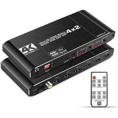 China Alloy OZJ2 4K@60Hz 4x2 HDMI Extractor Matrix Switcher Aluminum Audio Splitter With Toslink SPDIF+Coaxial+3.5mm Optical ARC Out+IR Audio Remote for sale